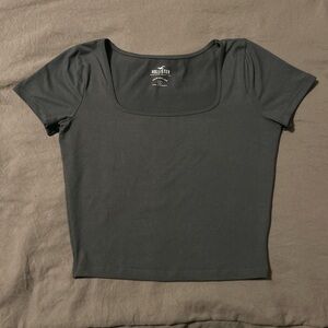 Hollister Women's Charcoal Square Neck Tee